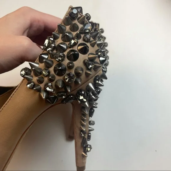 Sam Edelman Nude Spiked Leather Heels Size 6 - Picture 5 of 16